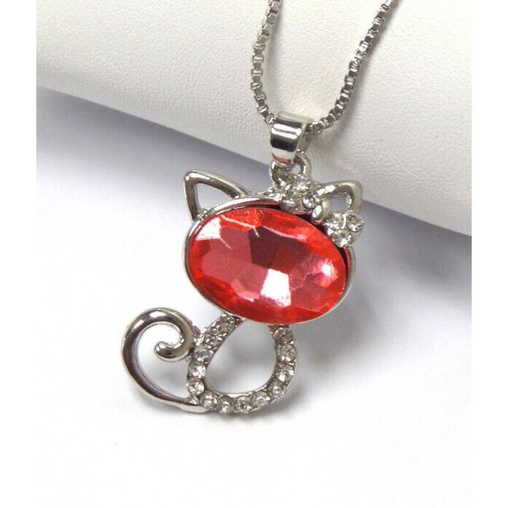 Crystal And Glass Kitty Pendant Necklace